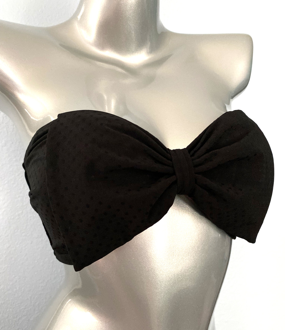 Victoria's Secret Bikini Top Black Tonal Dot Wireless Bow Bandeau Swim XL